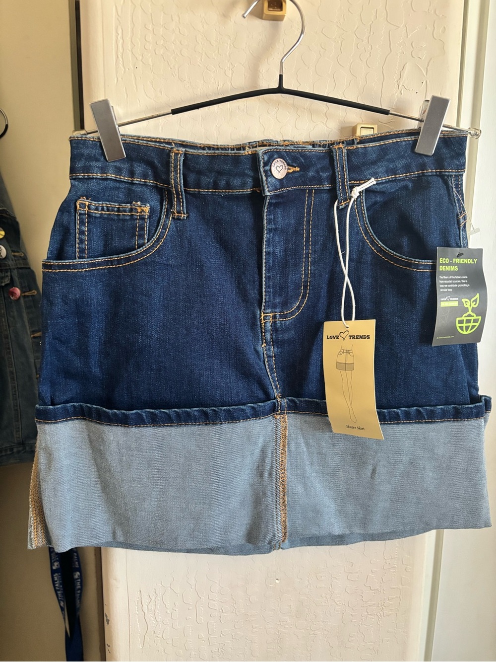 NWT Love Trends Two-Tone Denim Mini Skirt - Dark & Light Blue, Size 9